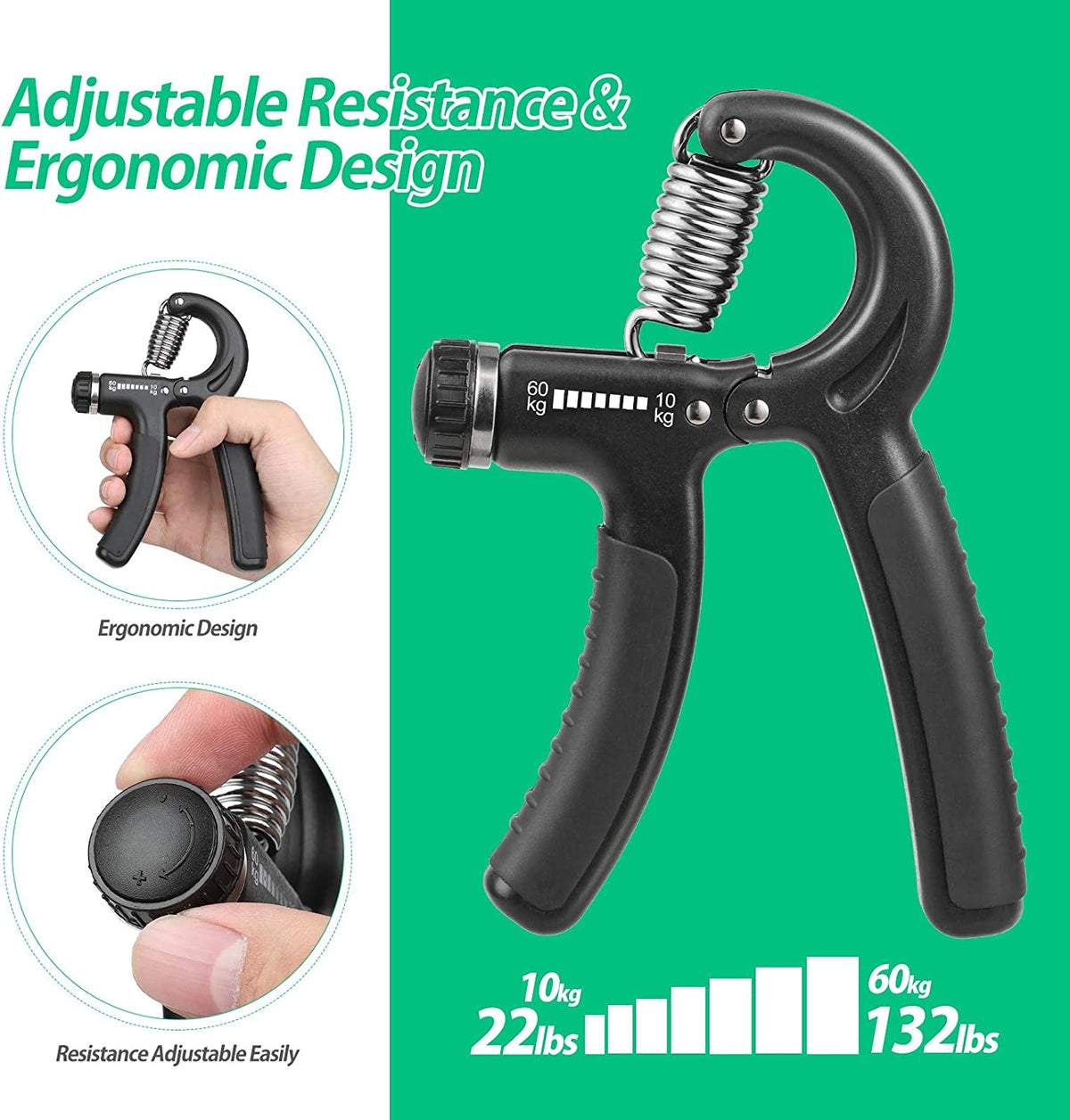 Grip Strength Trainer, Hand Grip Strengthener, Grip Strengthener, Adjustable Resistance, Forearm Strengthener, Perfect for Musicians Athletes