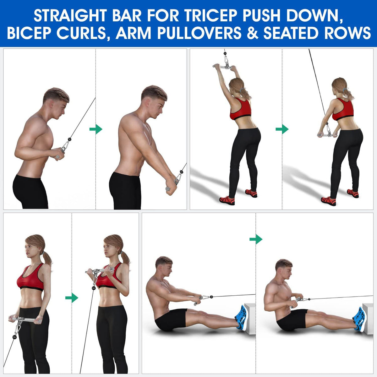 Yes4All Cable Machine Attachments for LAT Pulldown Rows & Triceps Exercises